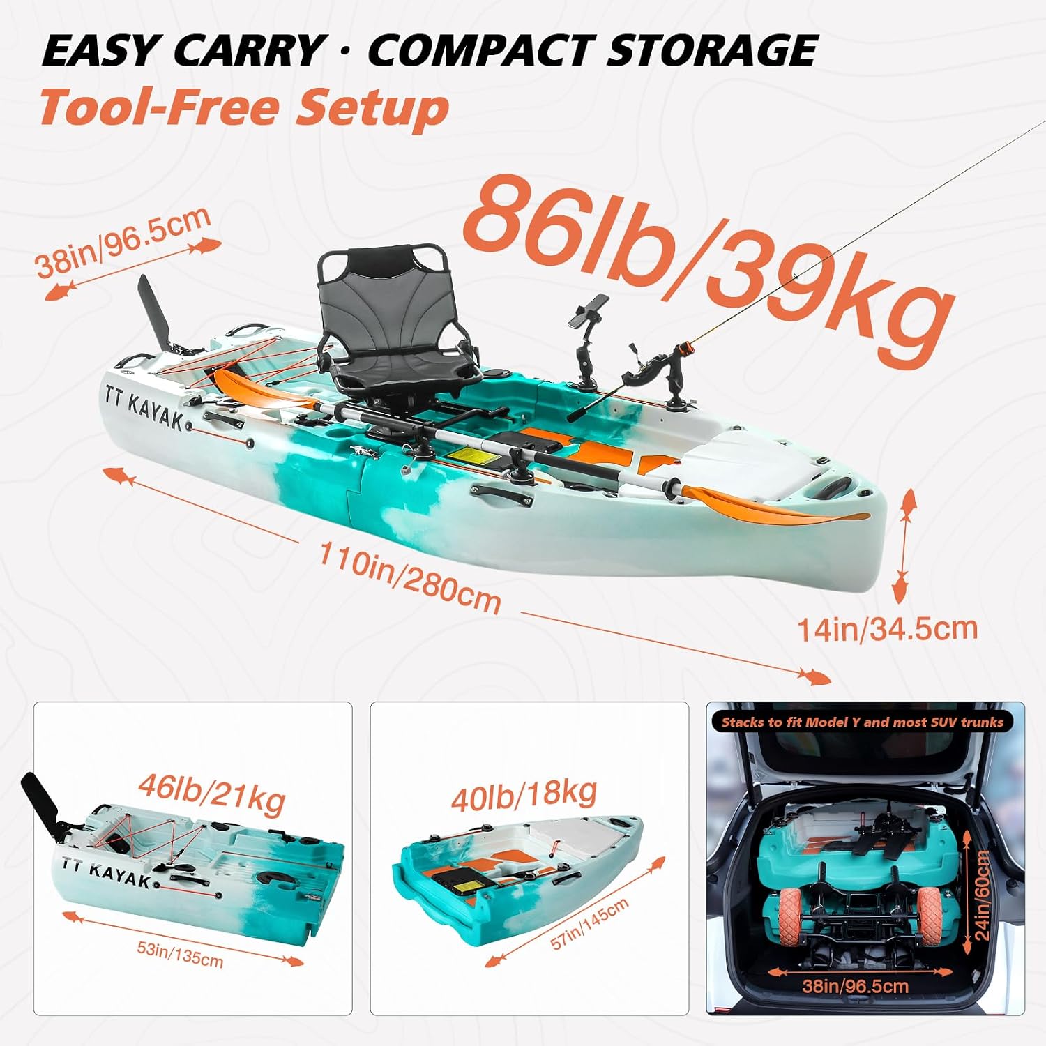 Modular Fishing Kayak with Car - Fishing Kayak Cart ulasan dan harga